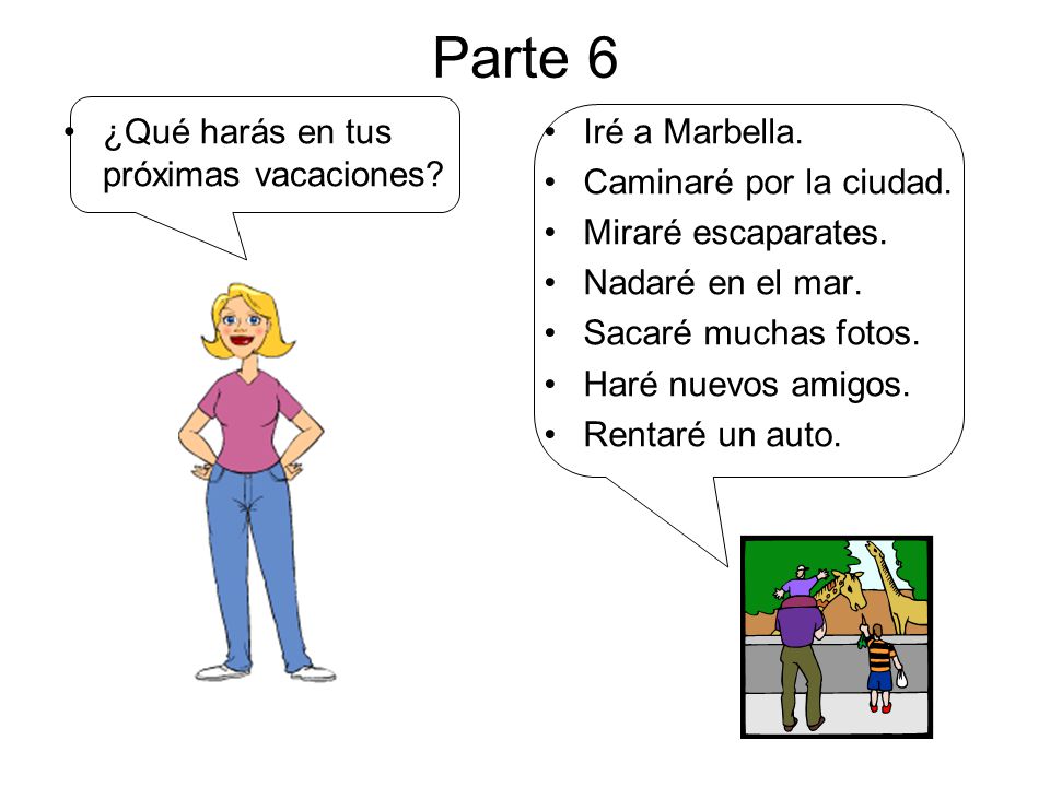 Parte 6 ¿Qué harás en tus próximas vacaciones Iré a Marbella.