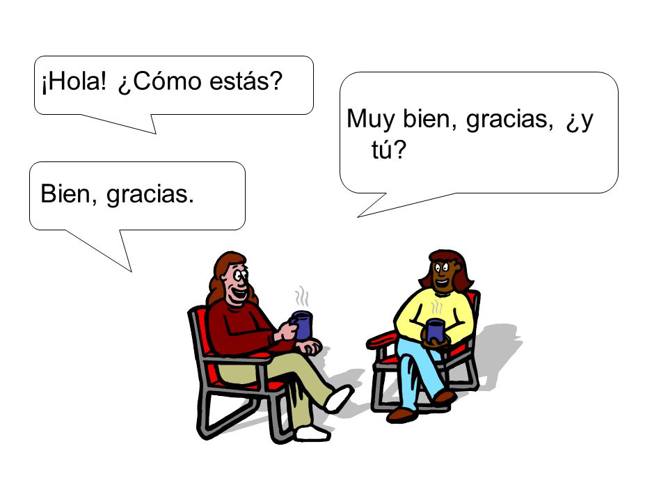 ¡Hola! ¿Cómo estás Bien, gracias. Muy bien, gracias, ¿y tú