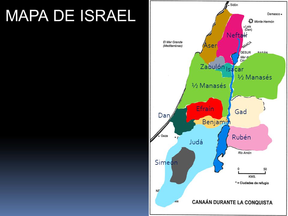 MAPA DE ISRAEL Neftalí Aser Zabulón Isacar ½ Manasés ½ Manasés Efraín