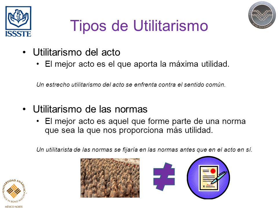 Tipos de Utilitarismo Utilitarismo del acto Utilitarismo de las normas