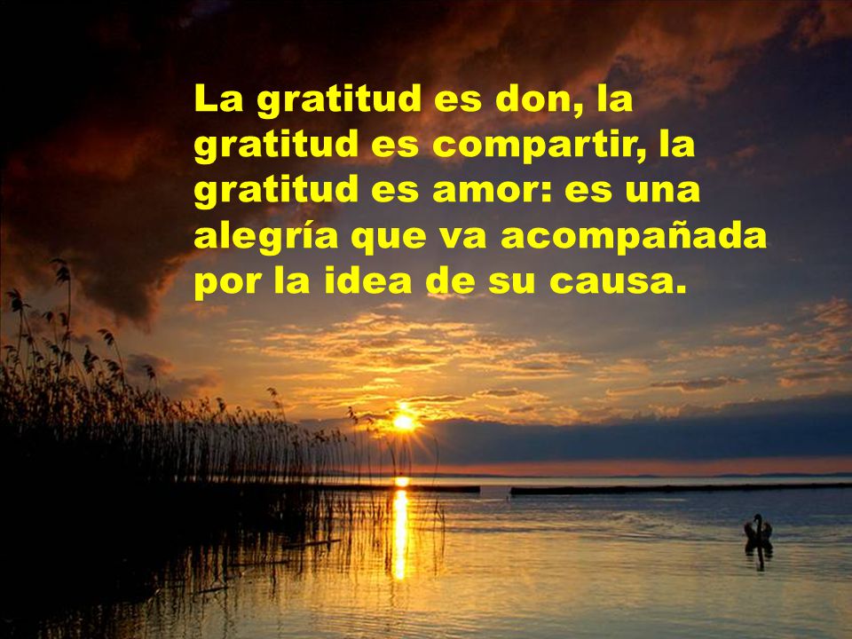 La gratitud es don, la gratitud es compartir, la gratitud es amor: es una alegría que va acompañada por la idea de su causa.