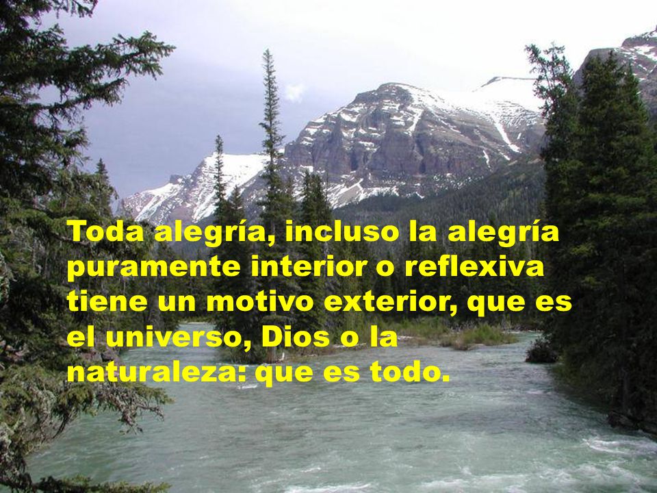 Toda alegría, incluso la alegría puramente interior o reflexiva tiene un motivo exterior, que es el universo, Dios o la naturaleza: que es todo.