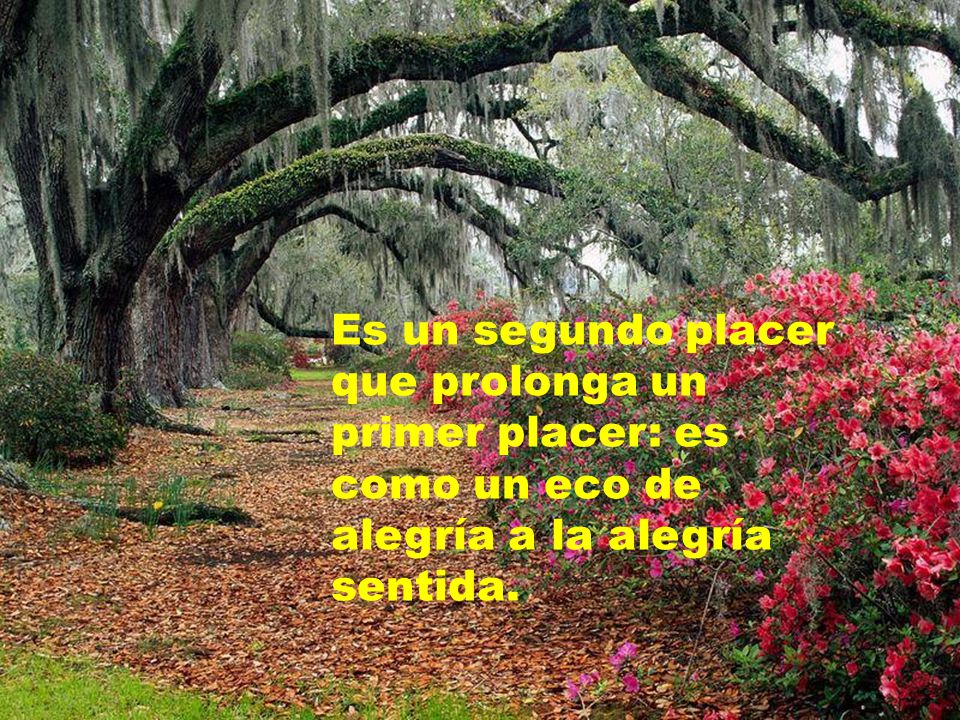 Es un segundo placer que prolonga un primer placer: es como un eco de alegría a la alegría sentida.