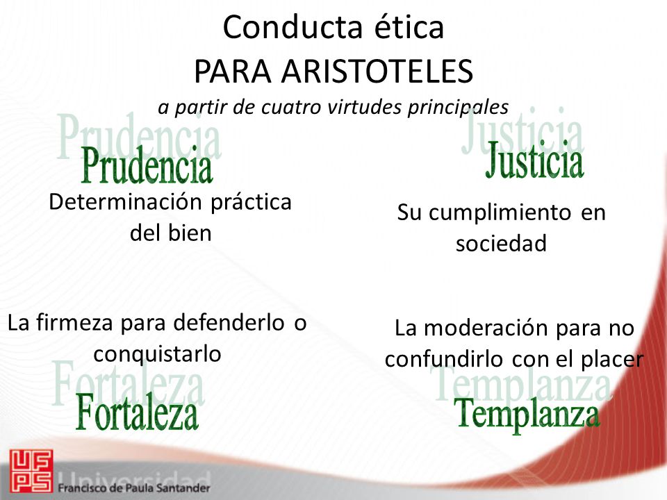 Conducta ética PARA ARISTOTELES a partir de cuatro virtudes principales