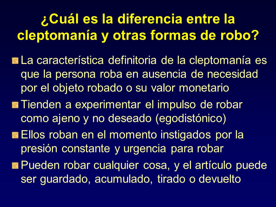 ¿Cuál es la diferencia entre la cleptomanía y otras formas de robo