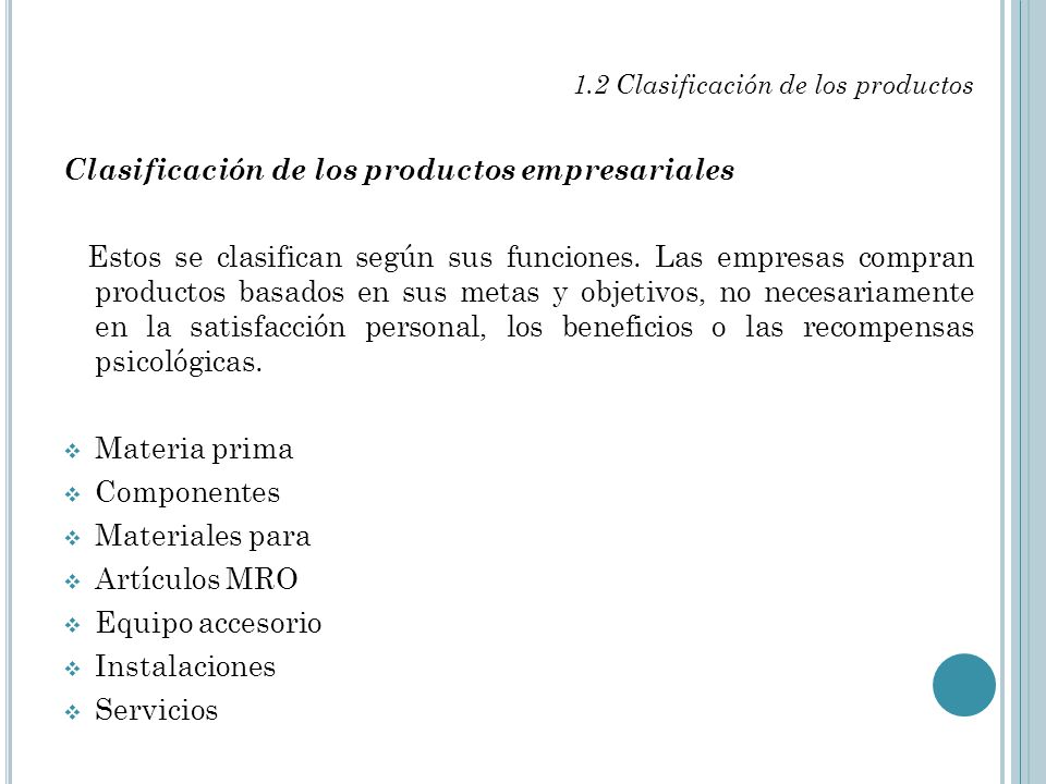 Clasificación de los productos empresariales