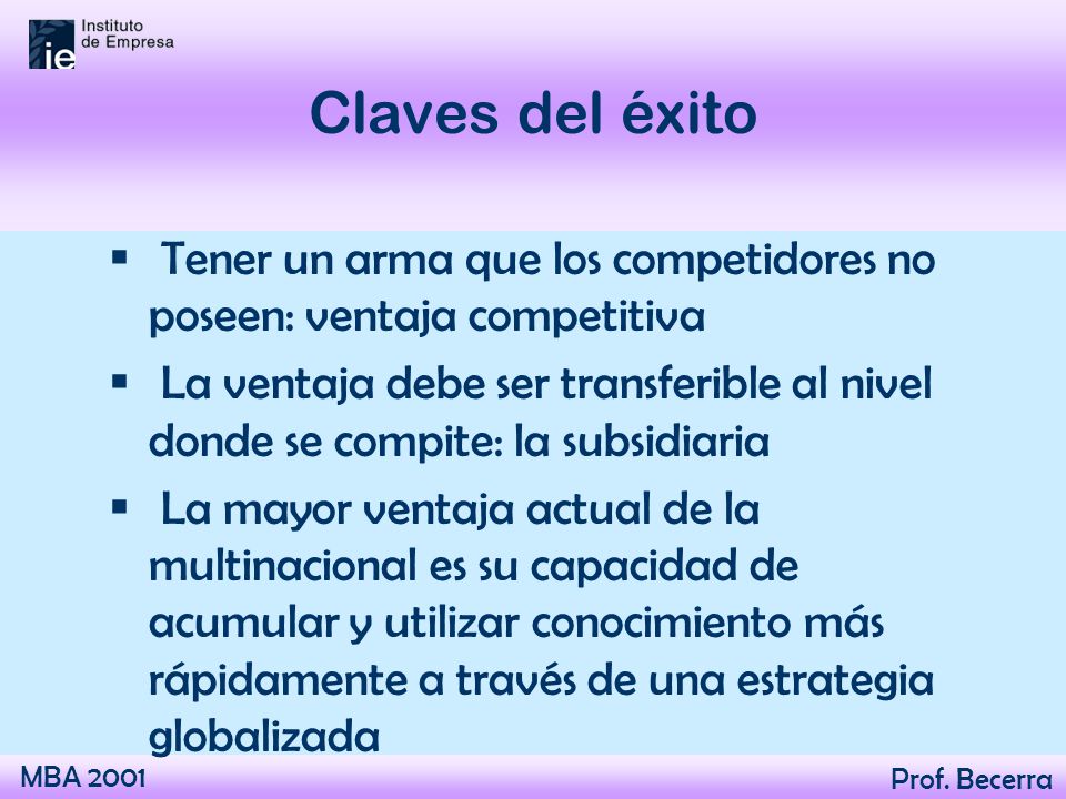 Claves del éxito Tener un arma que los competidores no poseen: ventaja competitiva.