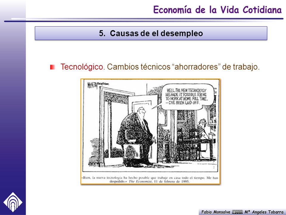 5. Causas de el desempleo Tecnológico. Cambios técnicos ahorradores de trabajo.