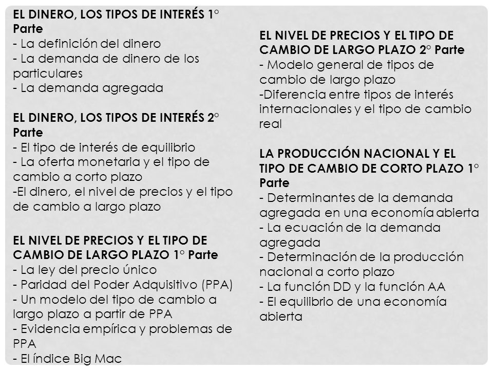 EL DINERO, LOS TIPOS DE INTERÉS 1° Parte