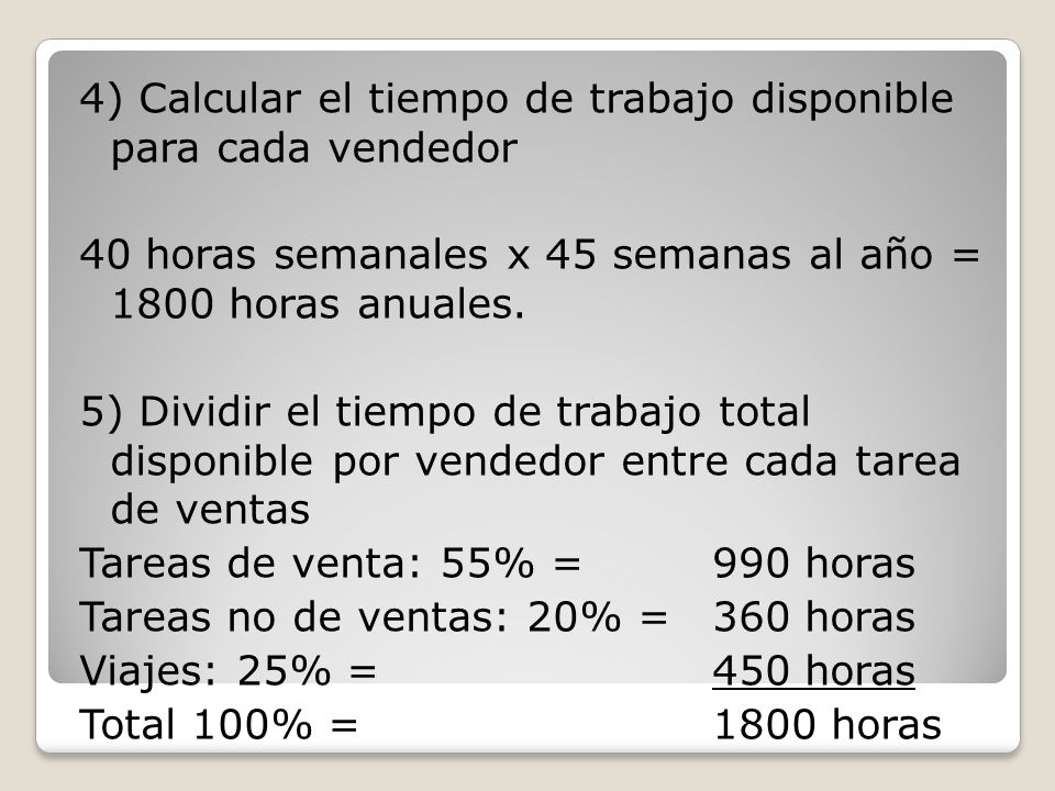 4) Calcular el tiempo de trabajo disponible para cada vendedor