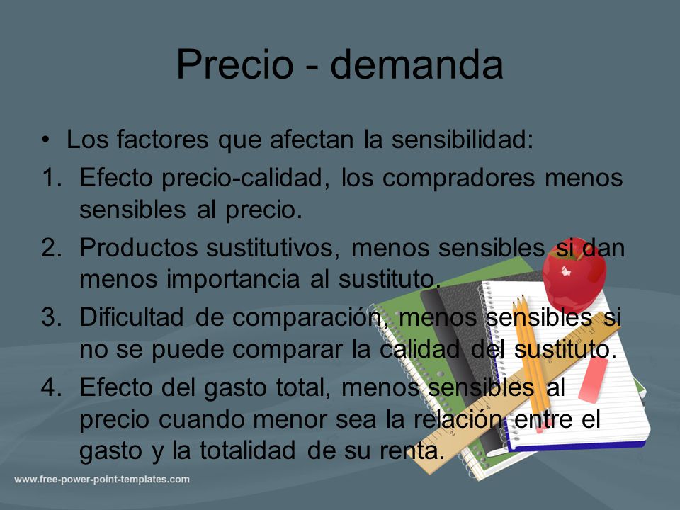 Precio - demanda Los factores que afectan la sensibilidad:
