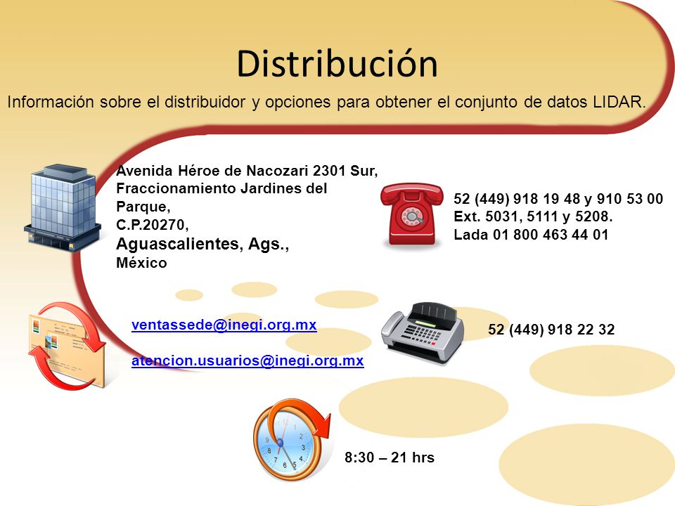 Distribución Información sobre el distribuidor y opciones para obtener el conjunto de datos LIDAR. Avenida Héroe de Nacozari 2301 Sur,