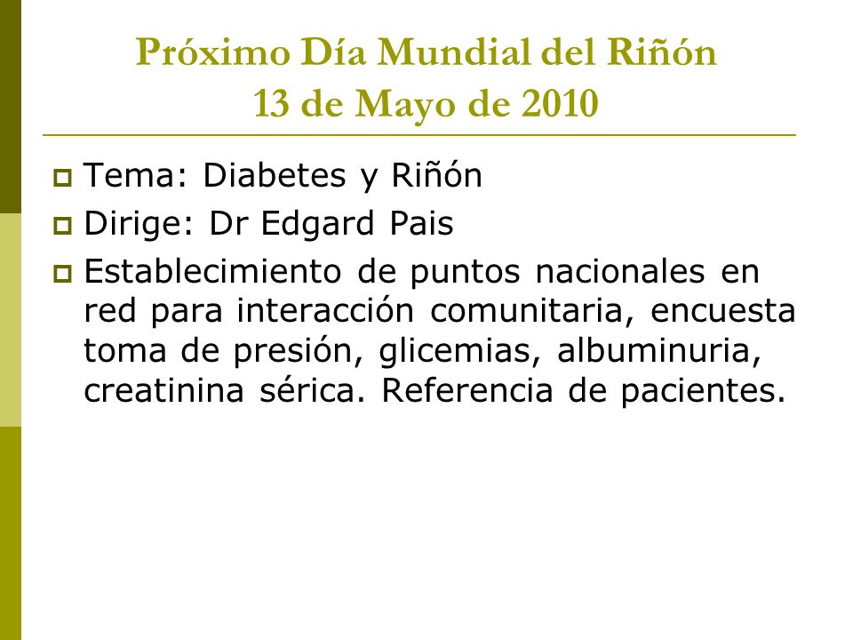 Próximo Día Mundial del Riñón 13 de Mayo de 2010