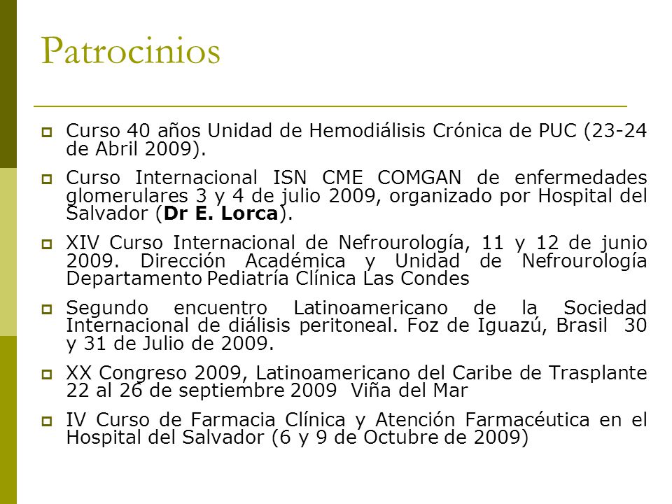 Patrocinios Curso 40 años Unidad de Hemodiálisis Crónica de PUC (23-24 de Abril 2009).