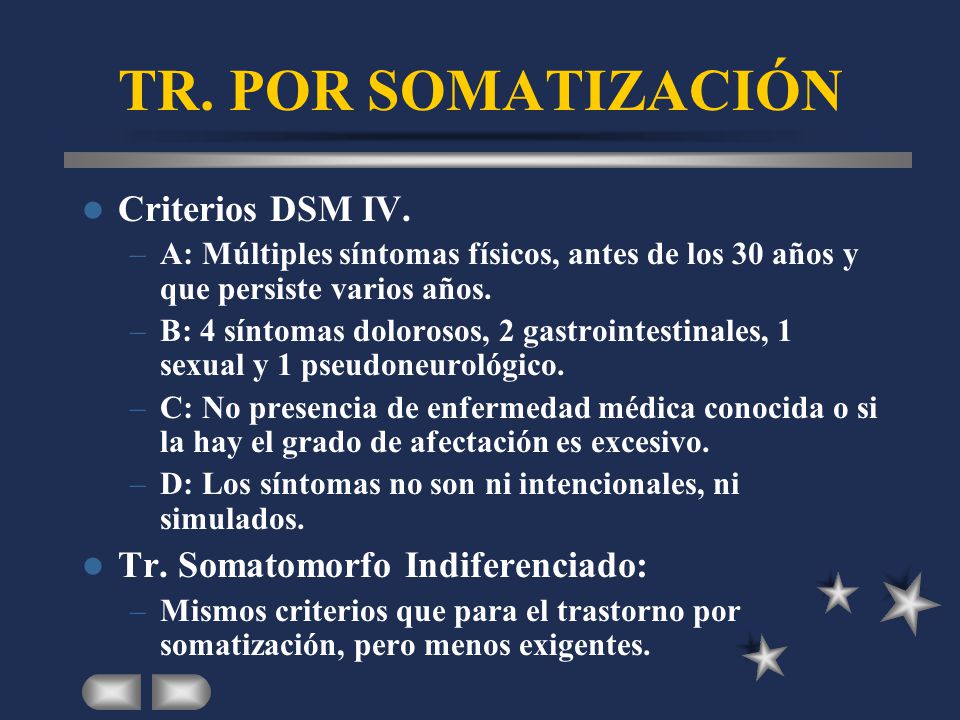 TR. POR SOMATIZACIÓN Criterios DSM IV. Tr. Somatomorfo Indiferenciado: