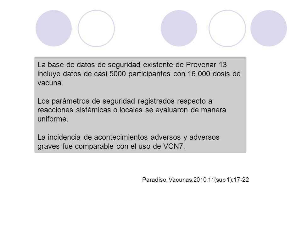 La base de datos de seguridad existente de Prevenar 13