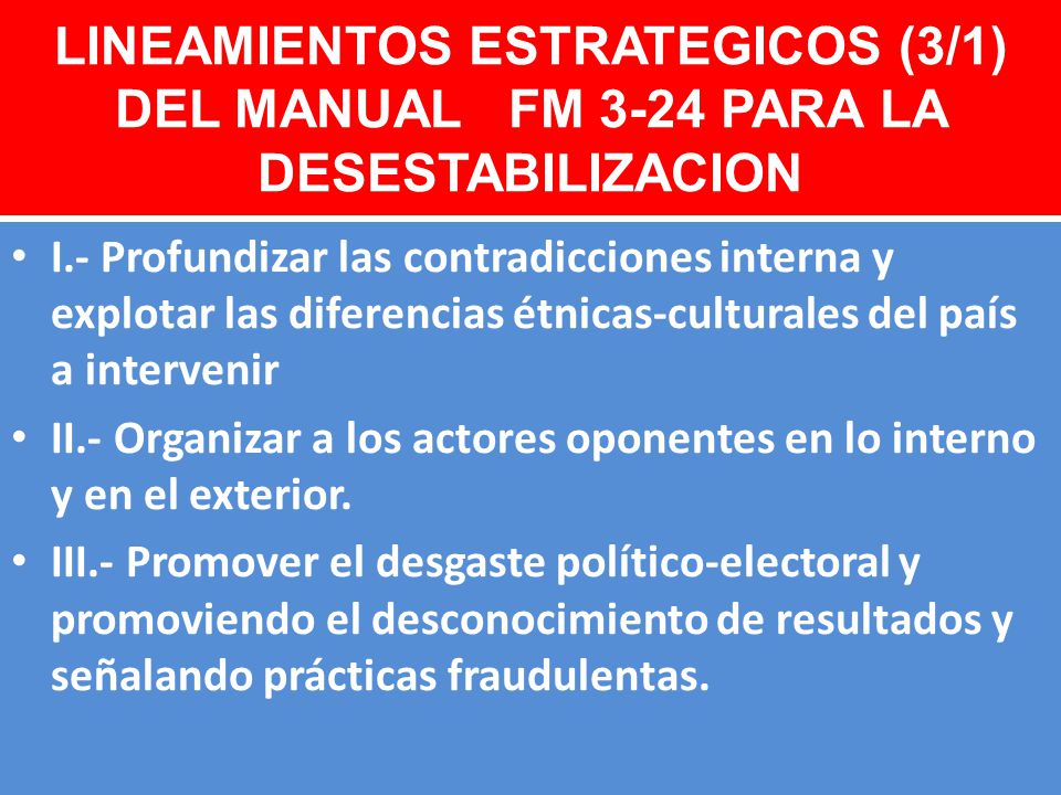 LINEAMIENTOS ESTRATEGICOS (3/1) DEL MANUAL FM 3-24 PARA LA DESESTABILIZACION