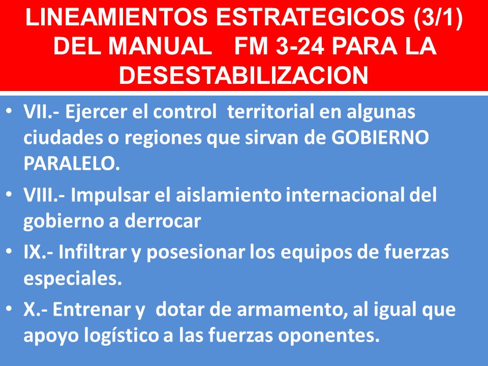 LINEAMIENTOS ESTRATEGICOS (3/1) DEL MANUAL FM 3-24 PARA LA DESESTABILIZACION