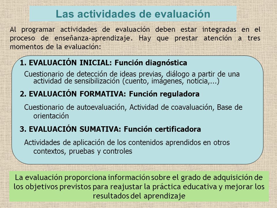 Las actividades de evaluación