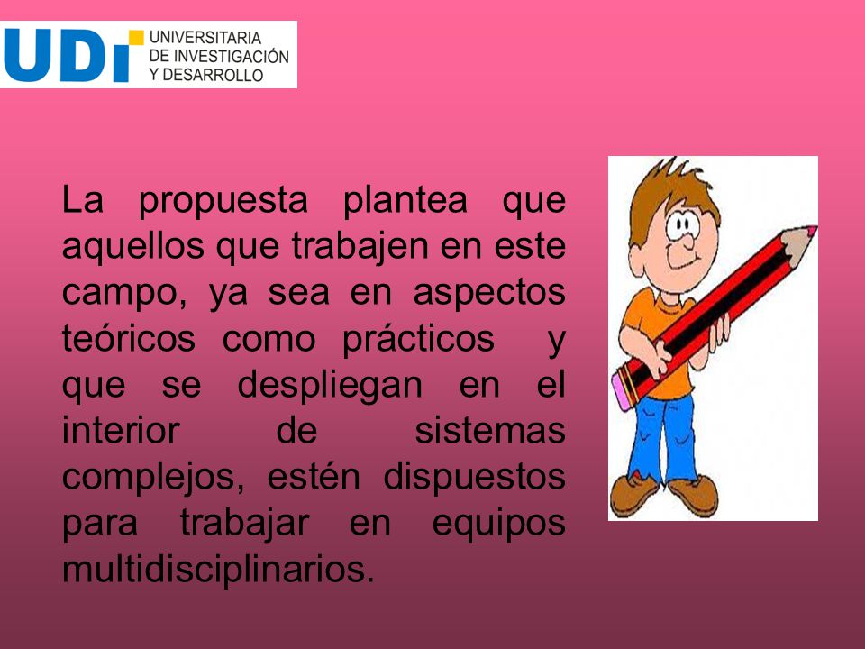 La propuesta plantea que aquellos que trabajen en este campo, ya sea en aspectos teóricos como prácticos y que se despliegan en el interior de sistemas complejos, estén dispuestos para trabajar en equipos multidisciplinarios.