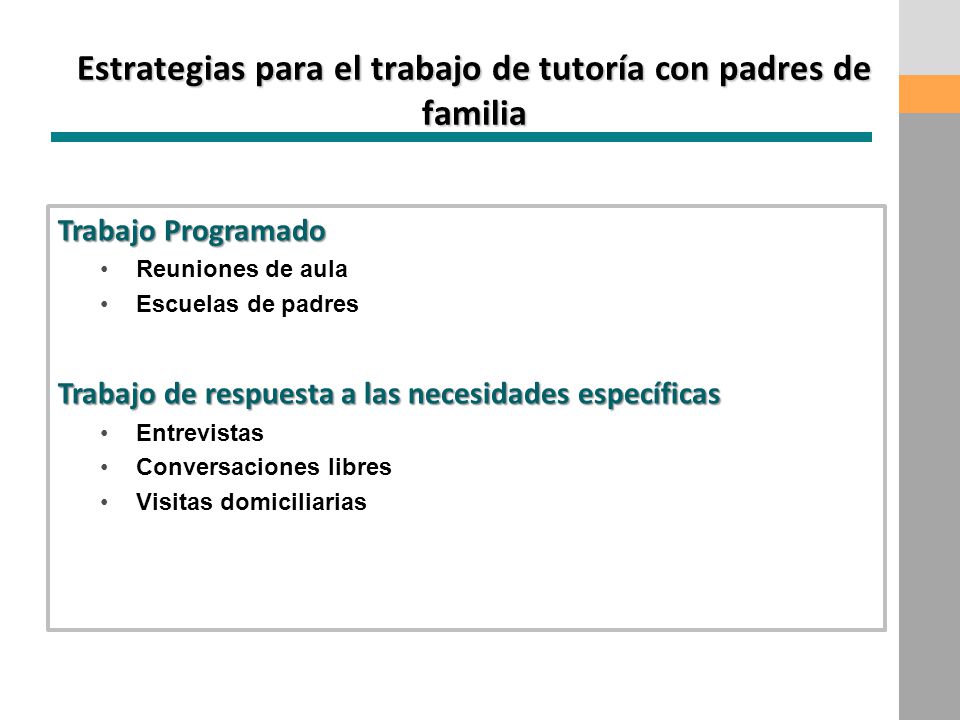 Estrategias para el trabajo de tutoría con padres de familia