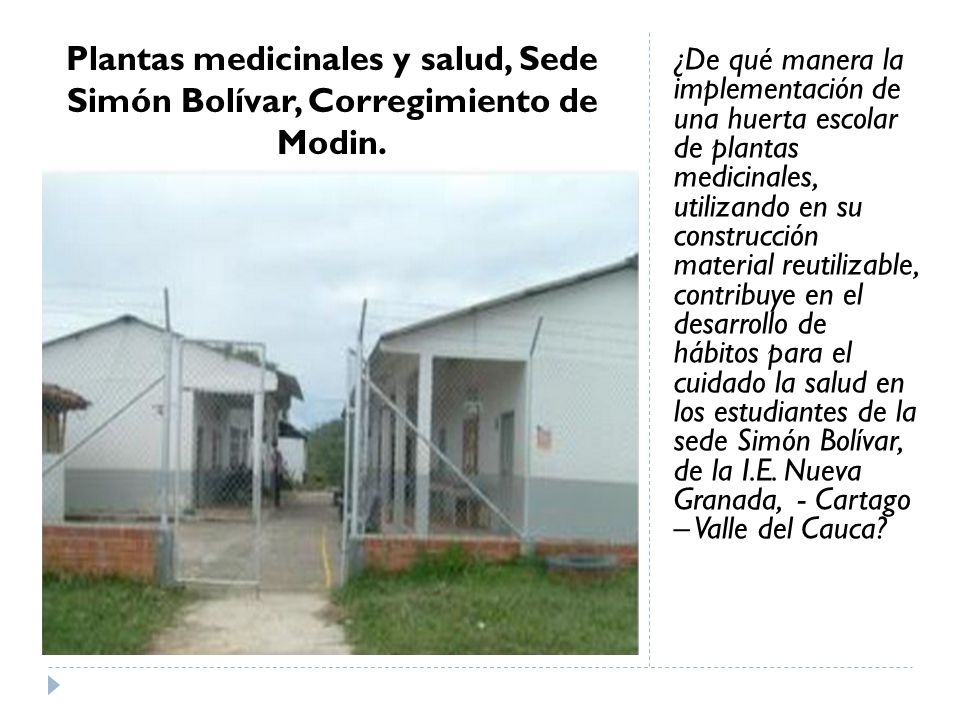 Plantas medicinales y salud, Sede Simón Bolívar, Corregimiento de Modin.