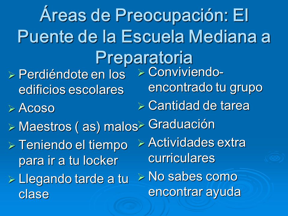 Áreas de Preocupación: El Puente de la Escuela Mediana a Preparatoria