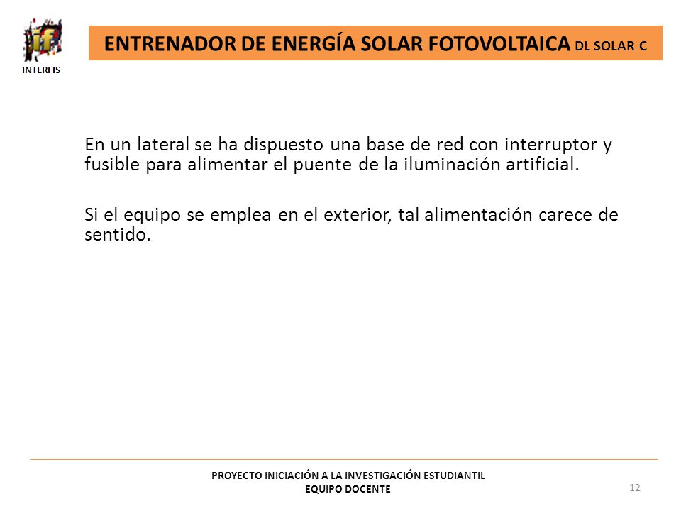 ENTRENADOR DE ENERGÍA SOLAR FOTOVOLTAICA DL SOLAR C