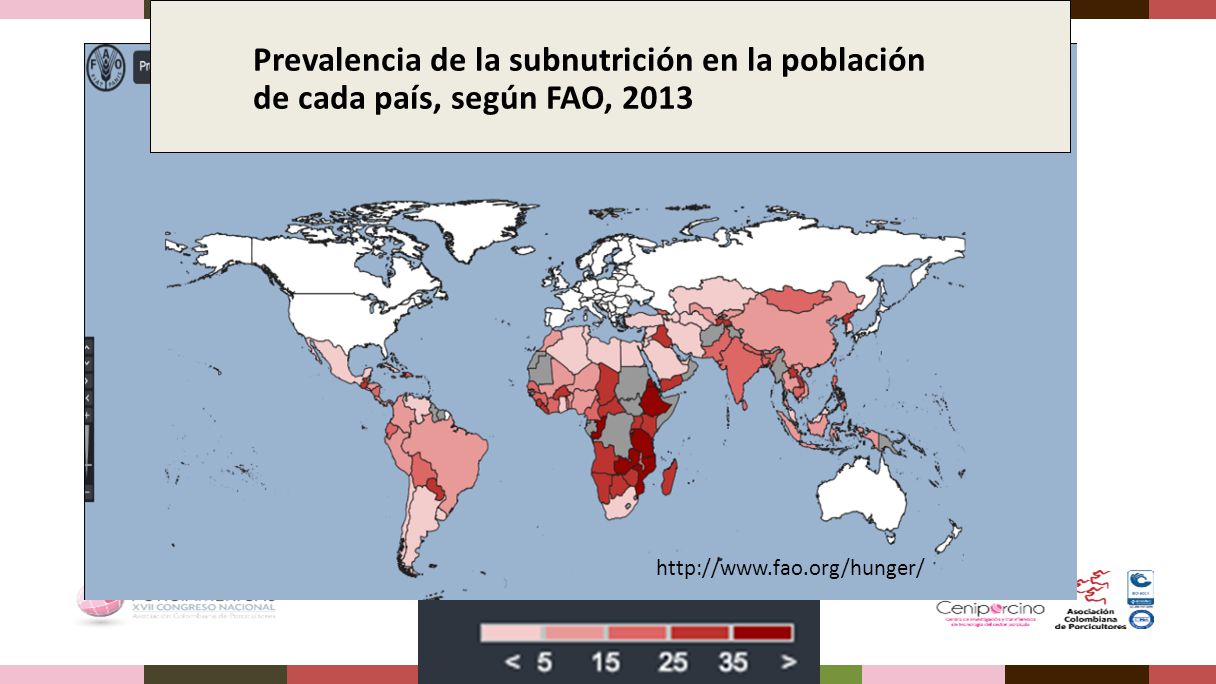 Prevalencia de la subnutrición en la población de cada país, según FAO, 2013
