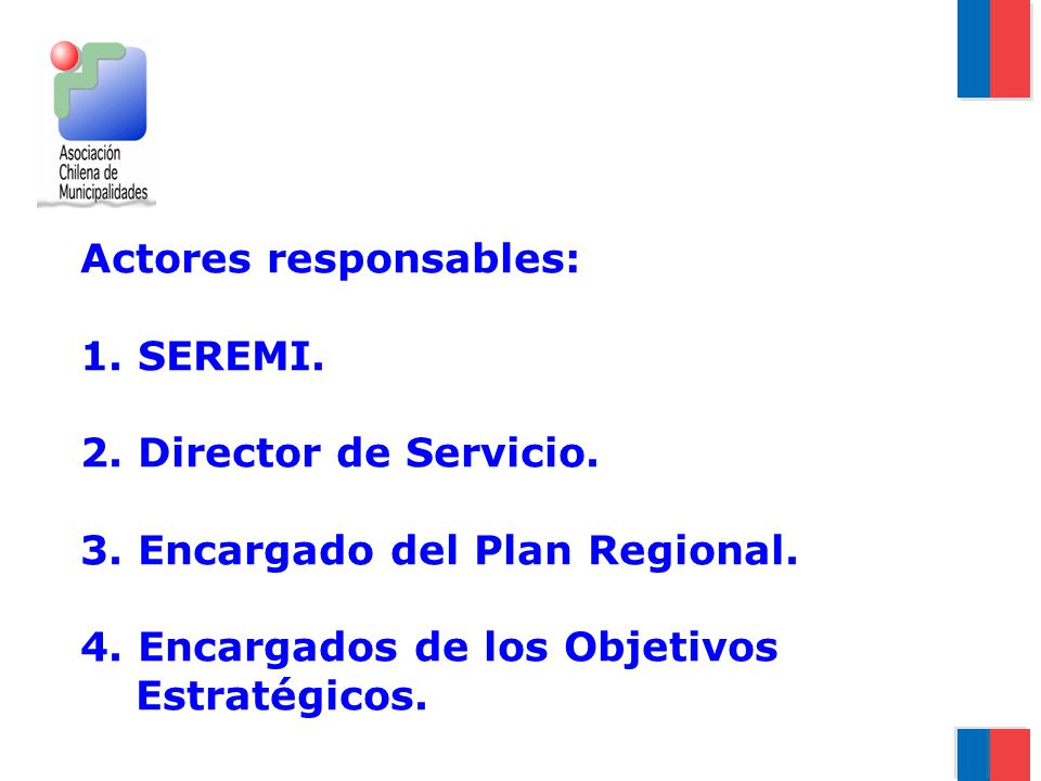 Actores responsables: 1. SEREMI. 2. Director de Servicio. 3