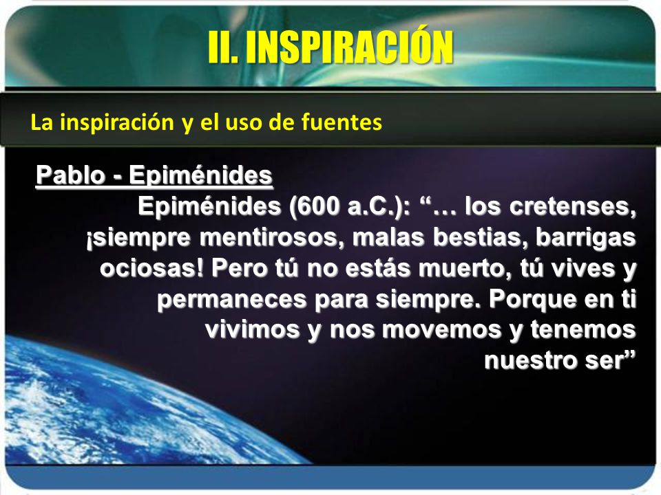 II. INSPIRACIÓN La inspiración y el uso de fuentes Pablo - Epiménides
