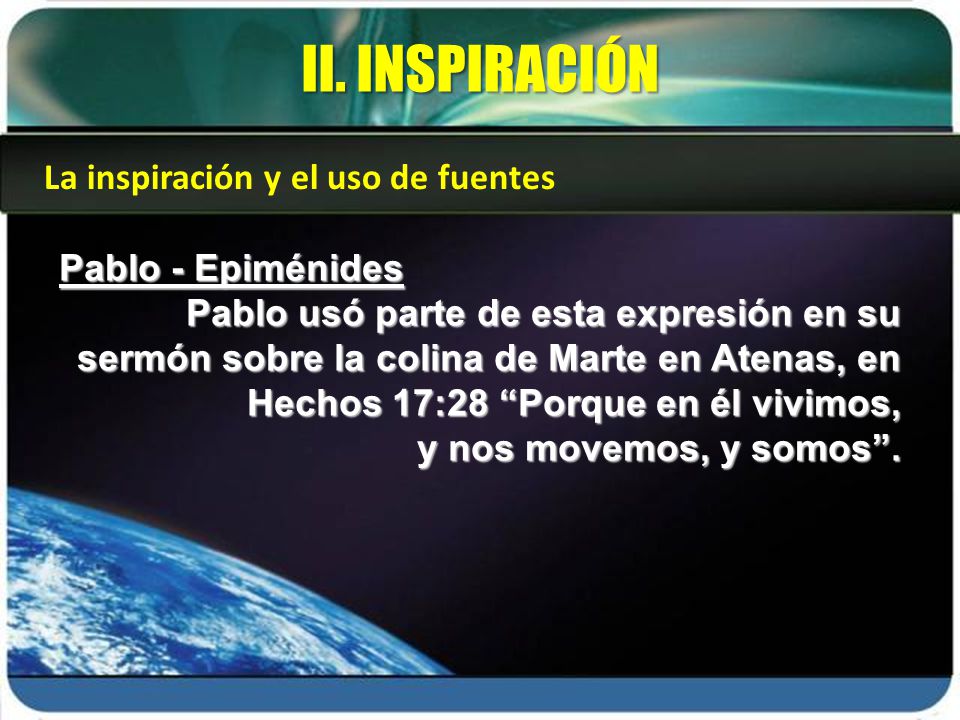 II. INSPIRACIÓN La inspiración y el uso de fuentes Pablo - Epiménides