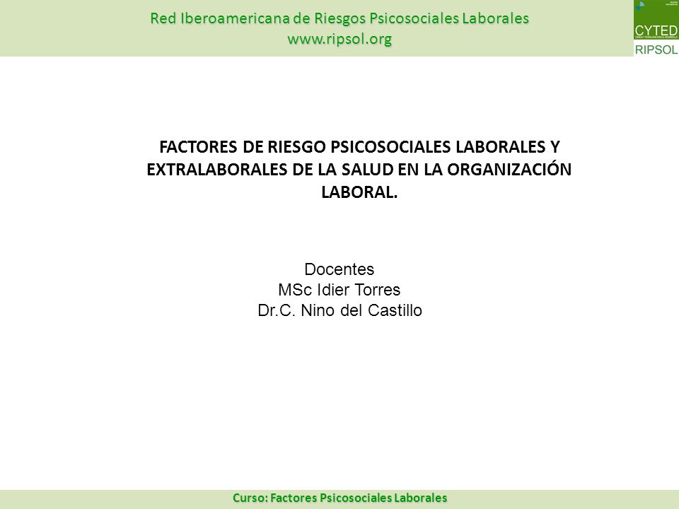 FACTORES DE RIESGO PSICOSOCIALES LABORALES Y EXTRALABORALES DE LA SALUD EN LA ORGANIZACIÓN LABORAL.