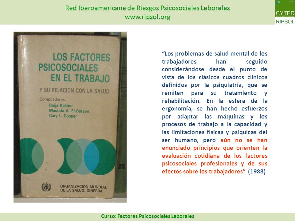 Los problemas de salud mental de los trabajadores han seguido considerándose desde el punto de vista de los clásicos cuadros clínicos definidos por la psiquiatría, que se remiten para su tratamiento y rehabilitación.
