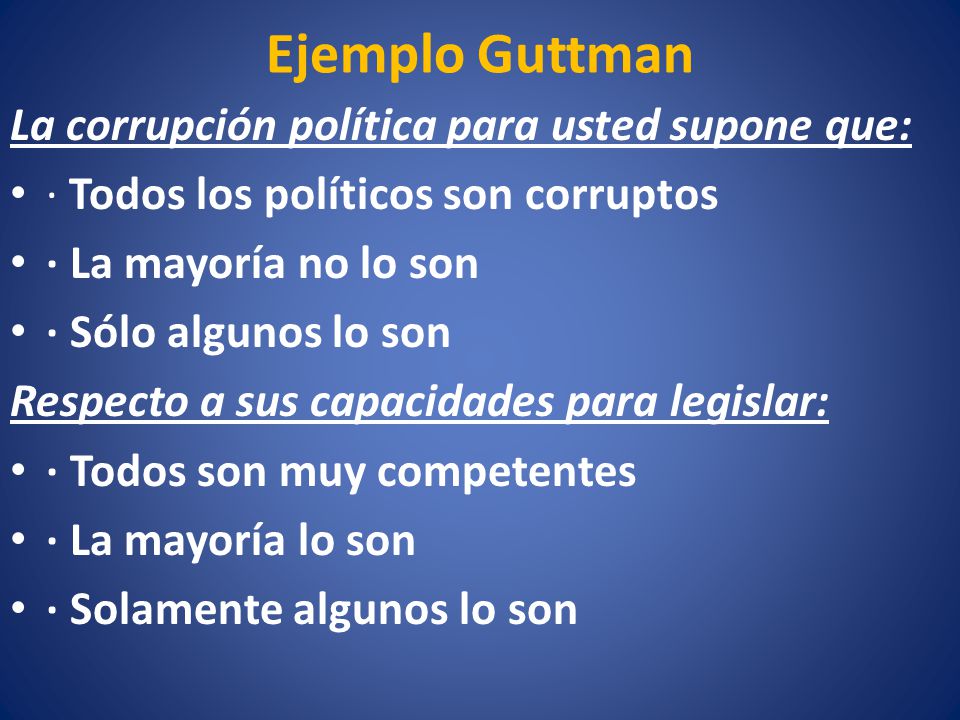 Ejemplo Guttman La corrupción política para usted supone que: