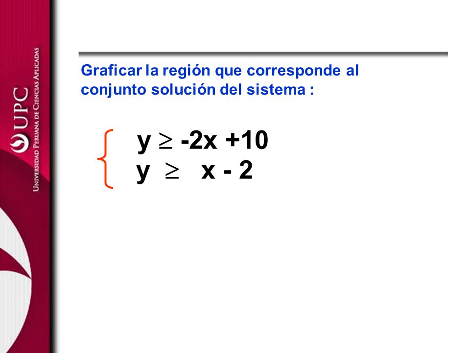 Graficar la región que corresponde al conjunto solución del sistema :