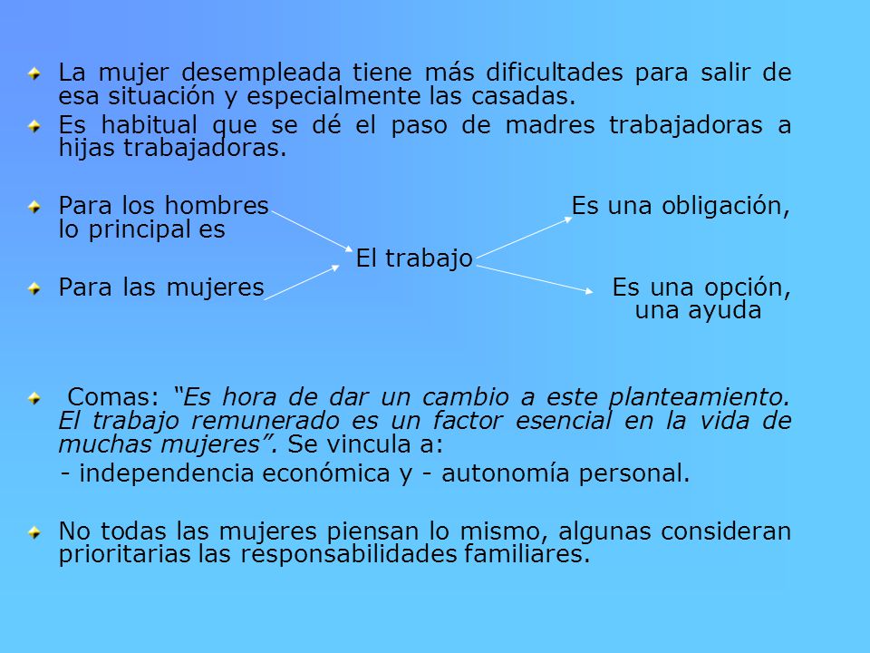 La mujer desempleada tiene más dificultades para salir de esa situación y especialmente las casadas.