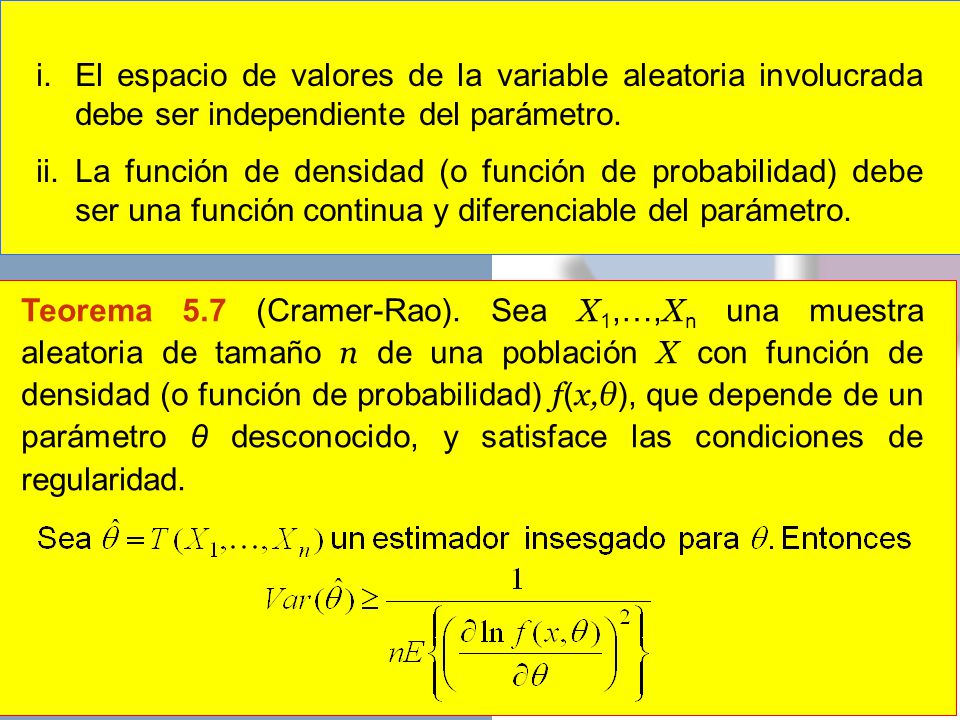 El espacio de valores de la variable aleatoria involucrada debe ser independiente del parámetro.