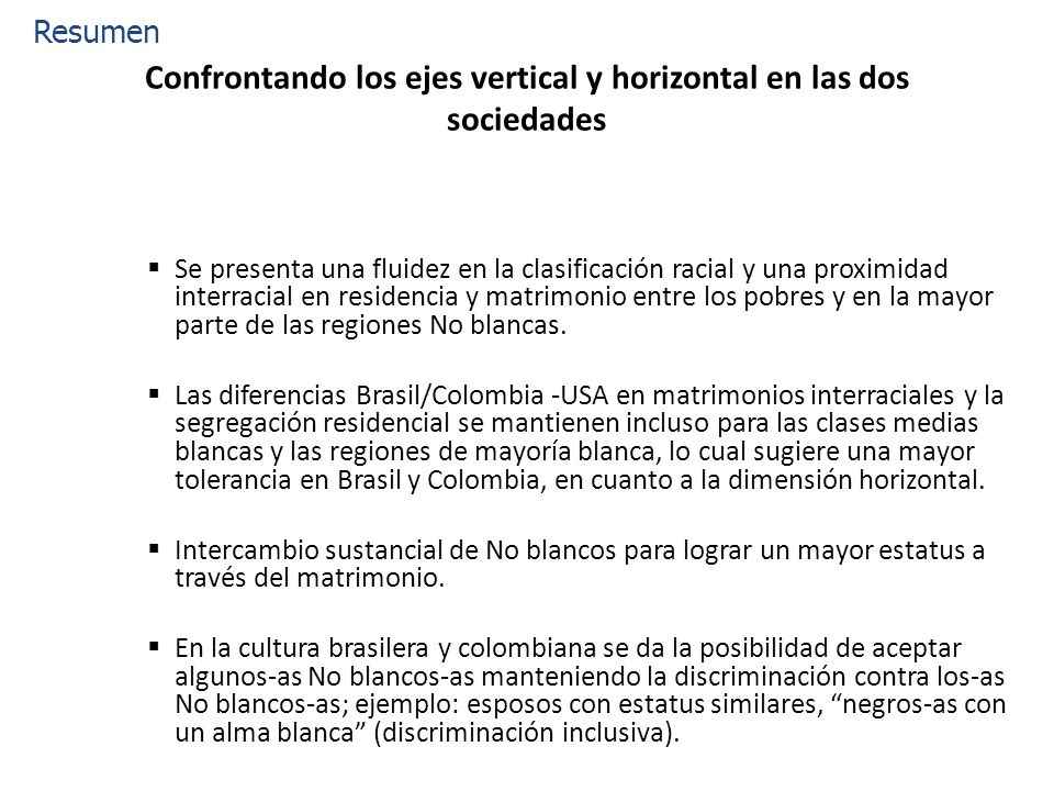 Confrontando los ejes vertical y horizontal en las dos sociedades