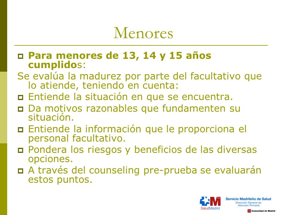 Menores Para menores de 13, 14 y 15 años cumplidos:
