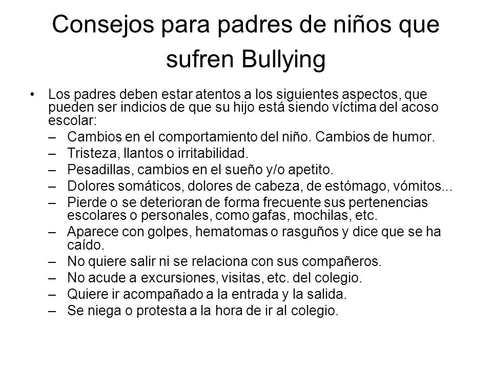 Consejos para padres de niños que sufren Bullying