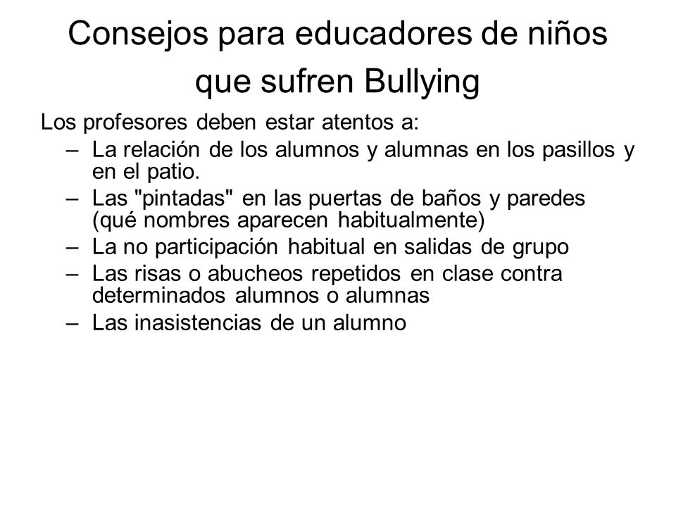 Consejos para educadores de niños que sufren Bullying