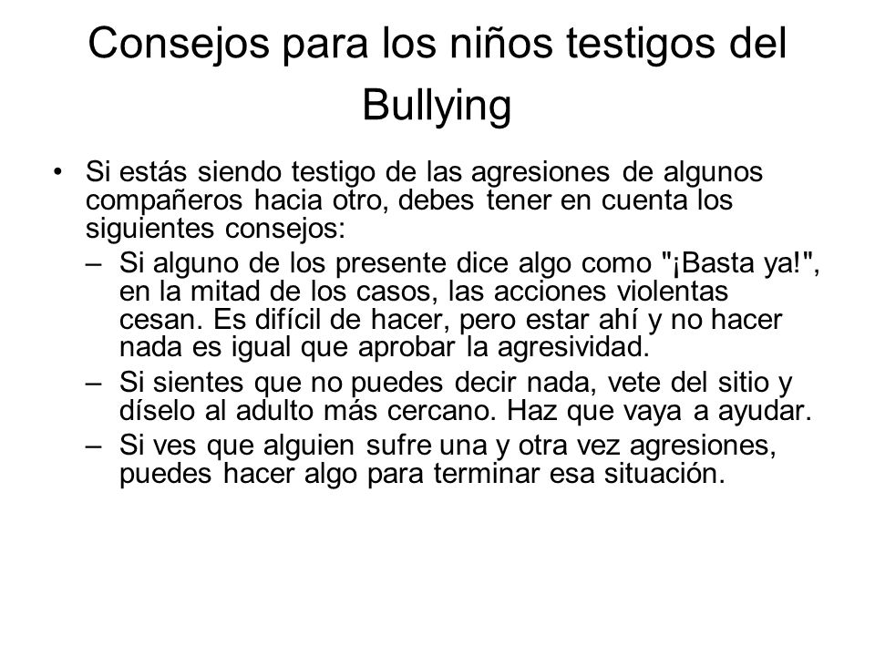Consejos para los niños testigos del Bullying
