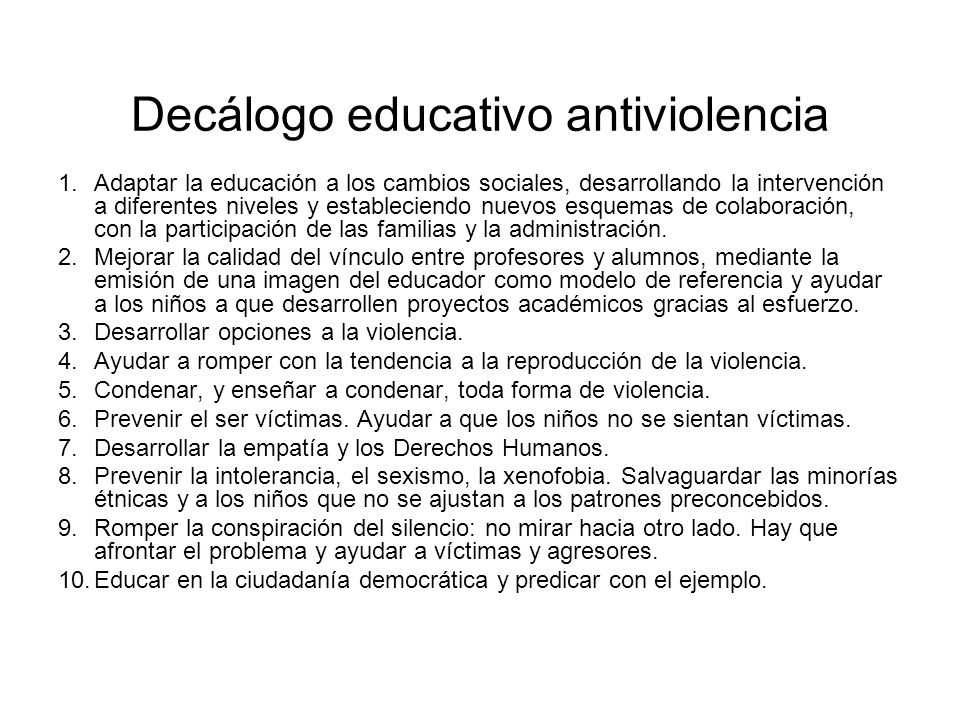 Decálogo educativo antiviolencia