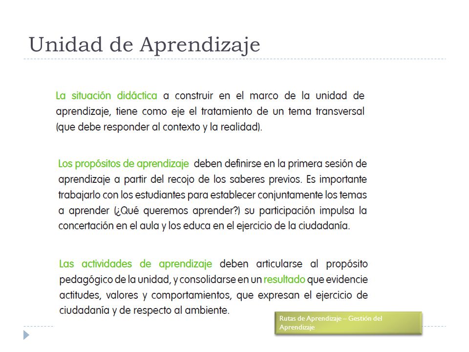 Unidad de Aprendizaje Rutas de Aprendizaje – Gestión del Aprendizaje