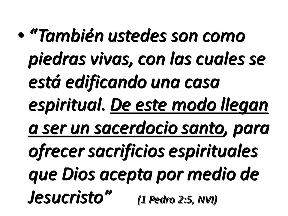 También ustedes son como piedras vivas, con las cuales se está edificando una casa espiritual.