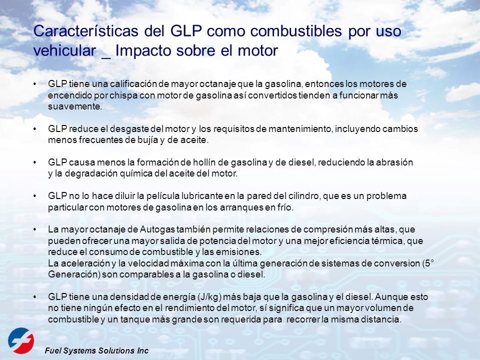 Características del GLP como combustibles por uso vehicular _ Impacto sobre el motor