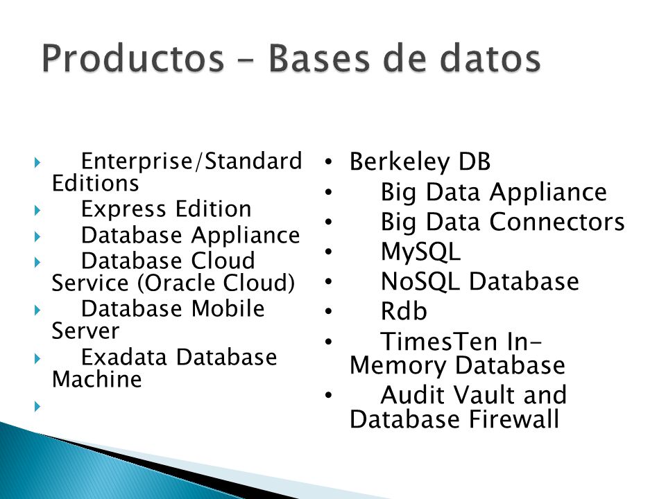 Productos – Bases de datos