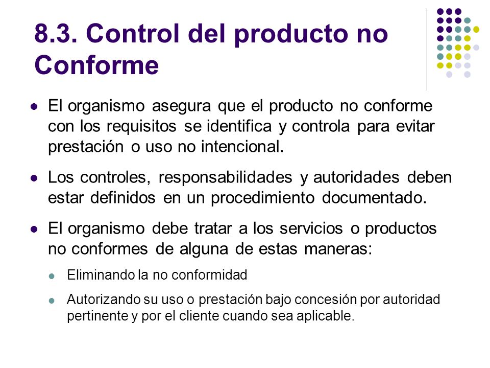 8.3. Control del producto no Conforme