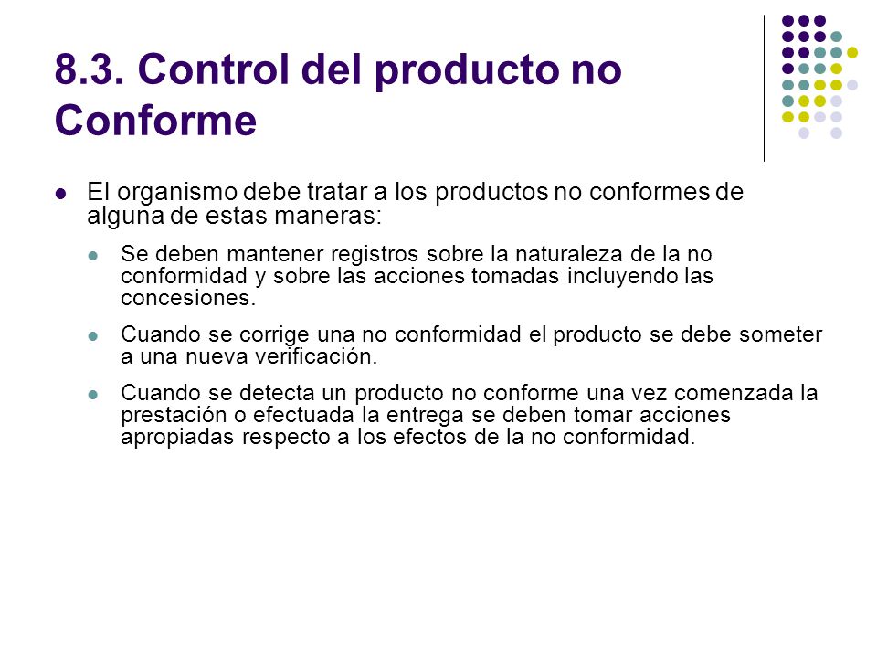 8.3. Control del producto no Conforme
